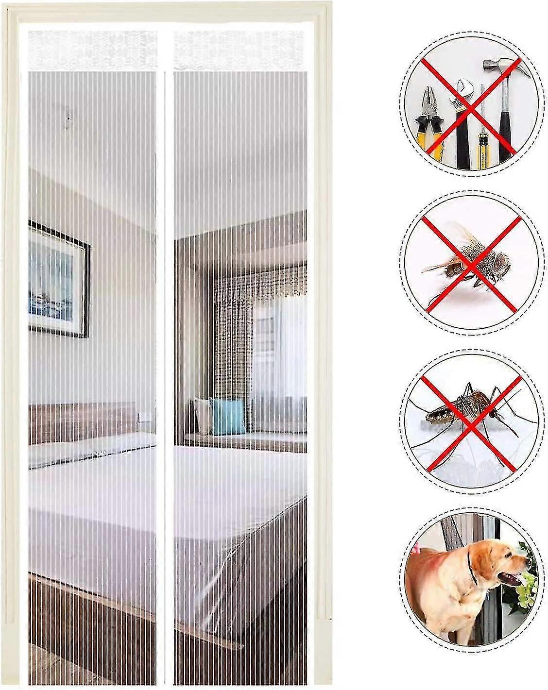 Magnetische Fliegengittertür, Fliegengittervorhang Aus Polyester Mit Klettverschluss, Superleise Streifen, Verschlüsselung Gegen Mücken Und Schädlinge