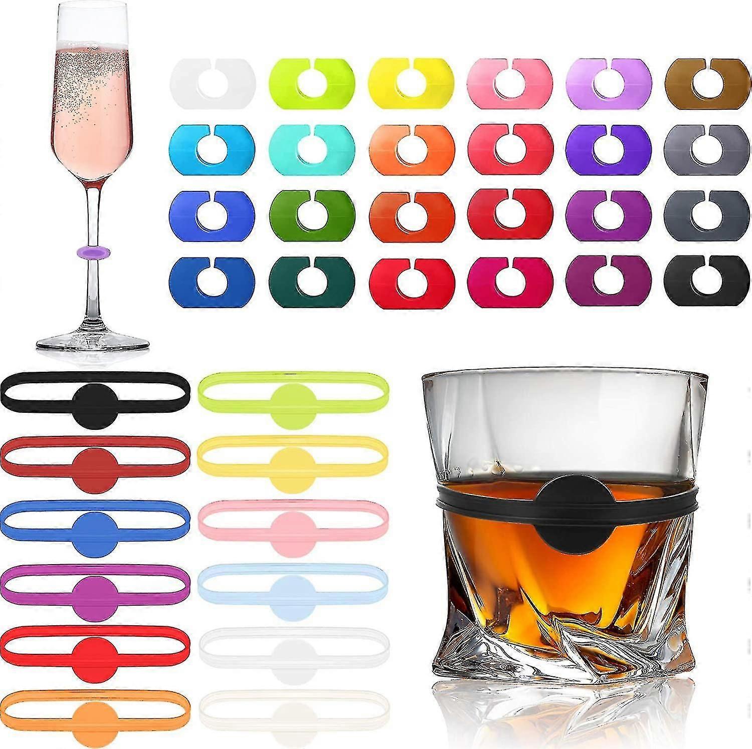 36 Bunte Silikon-glasmarker Mit Anhängern Für Weingläser, Trinkgläser Und Champagnerflöten
