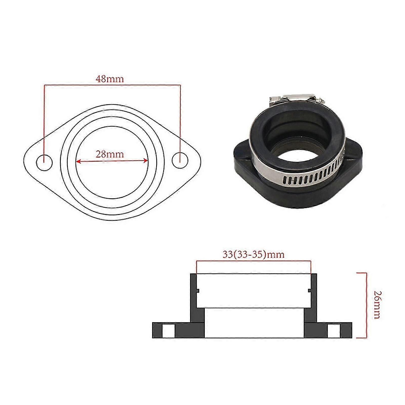 48 Mm Schwarzer Gummi-vergaseradapter Für Motorräder, Passend Für Pe 26, 28, 30 Und Vm24, 26, 28 Dirtbikes