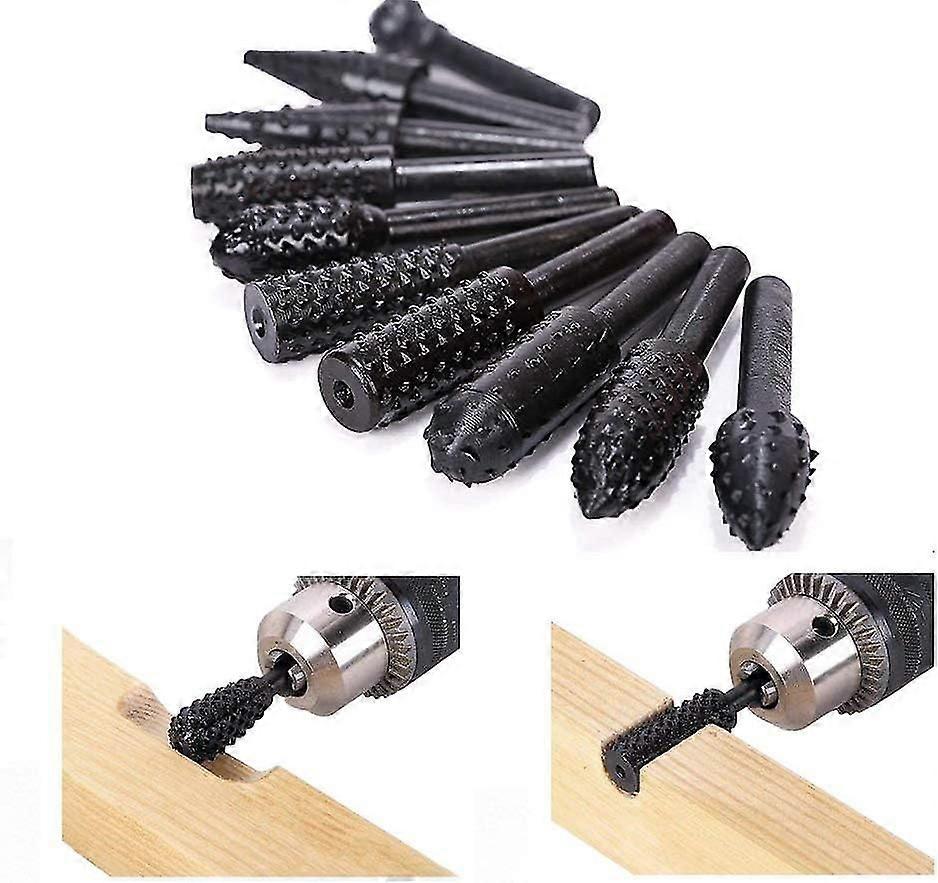 10-teiliges Holzraspel-set, Holzschaft-frässet, Bohrer-werkzeuge, Holzschnitz-schleifscheibe, Kegelbohrer, Spiralstangen Für Rotationswerkzeuge