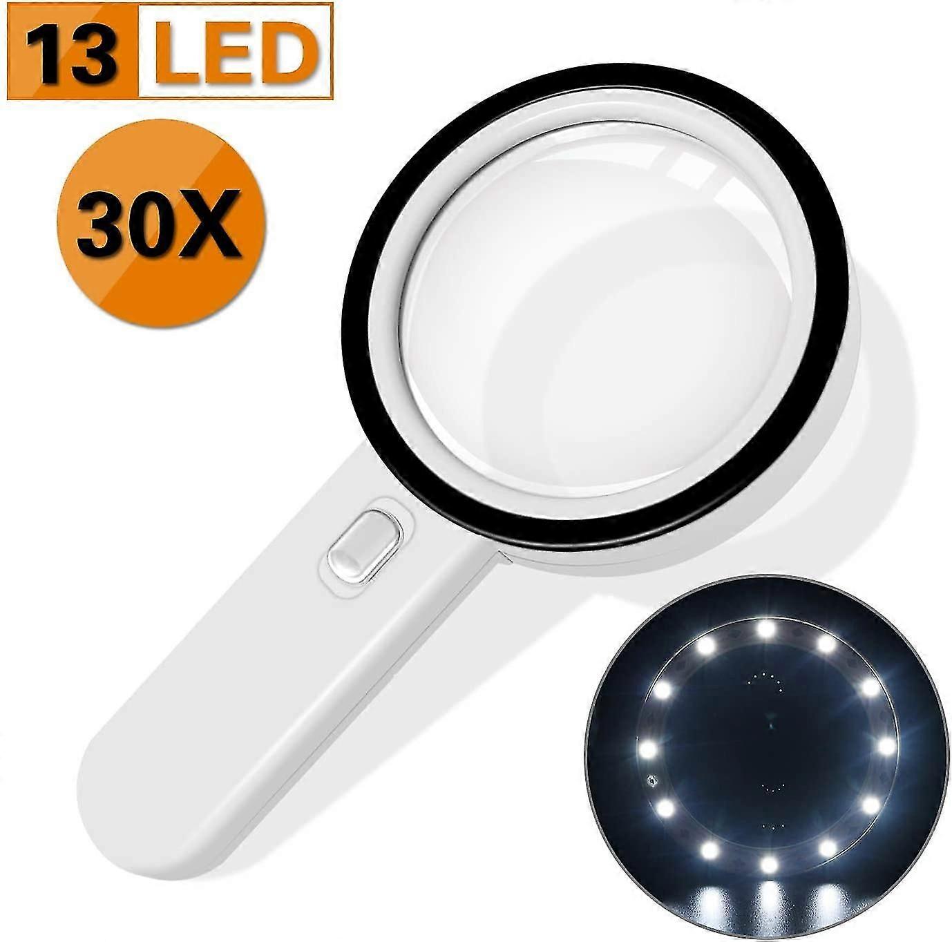 Leselupe, 30-fache Vergrößerung, Beleuchtete Lupe Mit 13 Leds, 128 Mm, Zum Lesen, Erkunden Und Betrachten Von Weltkarten