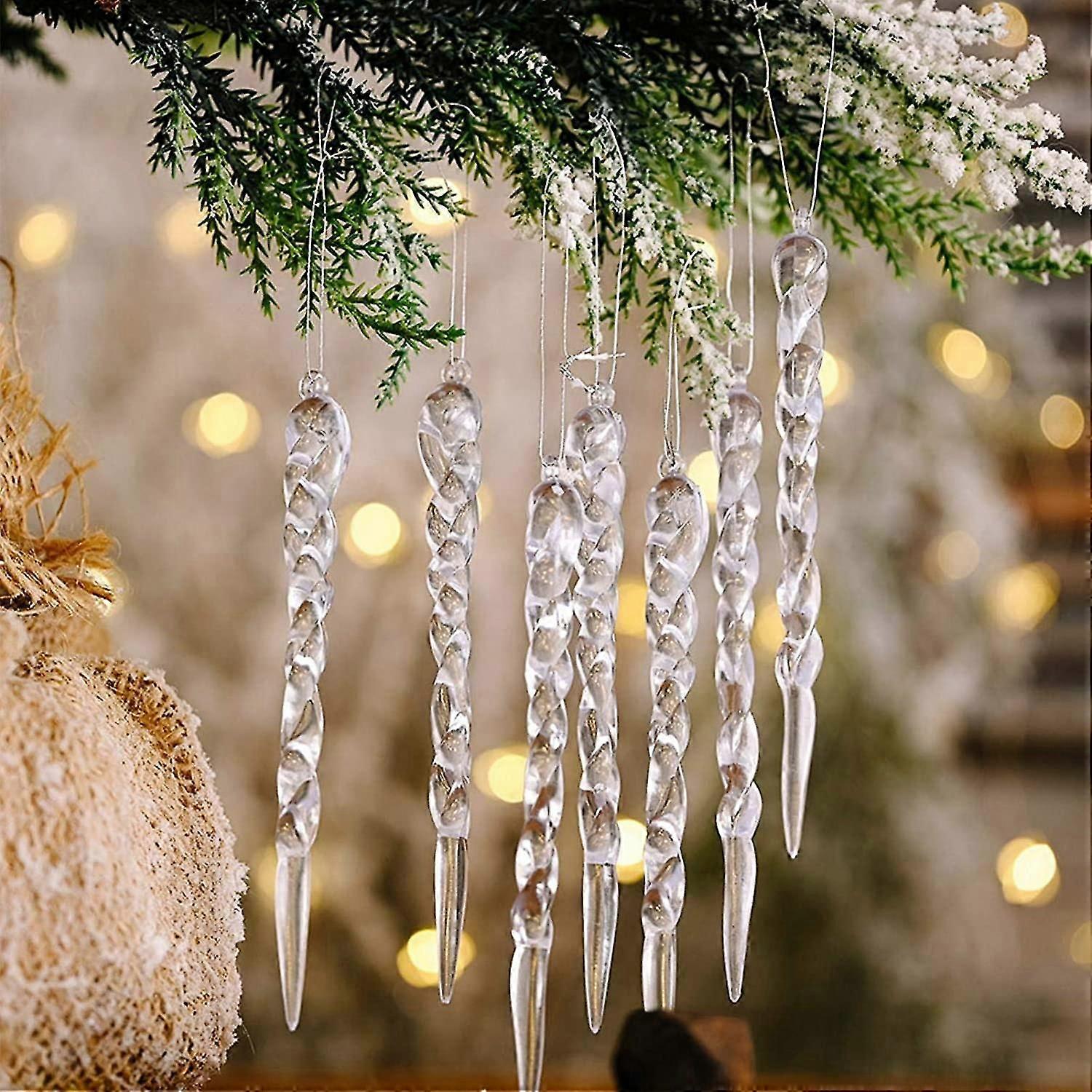 12 Transparente Eiszapfen-weihnachtsbaum-anhänger Aus Kunststoff – Ideal Für Weiße Oder Silberne Weihnachtsbäume.