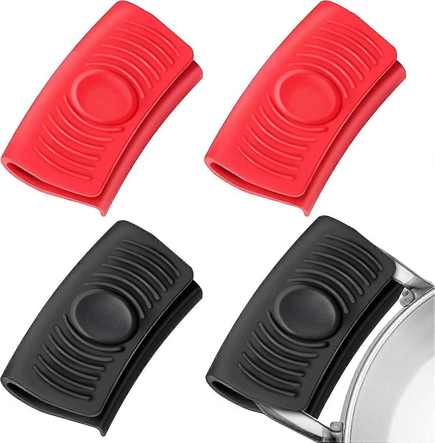 2 Paar Silikon-griffhalter Für Töpfe Und Pfannen, Rot Und Schwarz