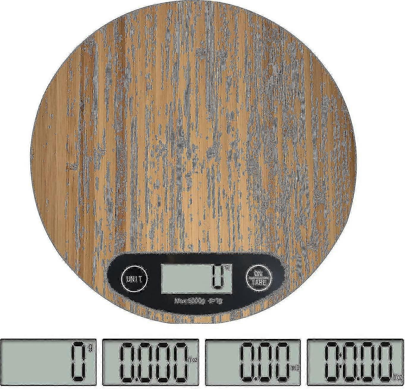 Robuste Digitale Küchenwaage Aus Bambus, Maximale Tragkraft 5 Kg, Hohe Präzision, Automatische Stopp- Und Tarierfunktion