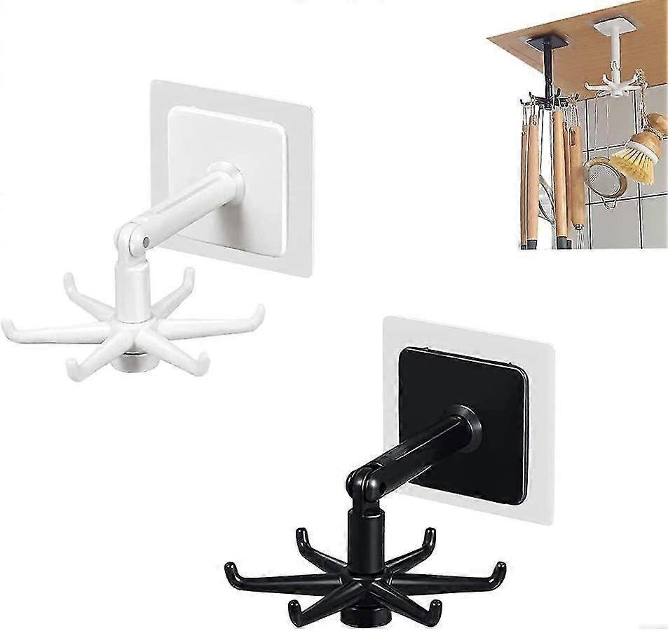 360° Drehbarer Klapphaken, Mit 6 Selbstklebenden Haken Zum Einfachen Bohren, Geeignet Für Küche Und Bad, Platzsparend, Weiß Und Schwarz (2 Stück)