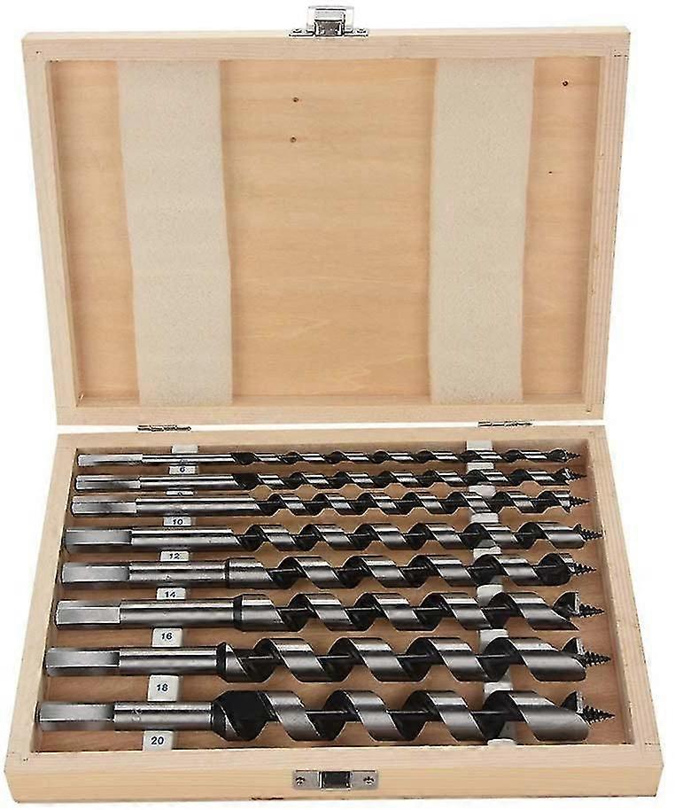 8-teiliges Set Aus Sechskant-spiralbohrern Aus Kohlenstoffstahl Für Holzbearbeitung, 230 Mm Länge, 6–20 Mm Durchmesser, Inklusive Holzkoffer (diy)
