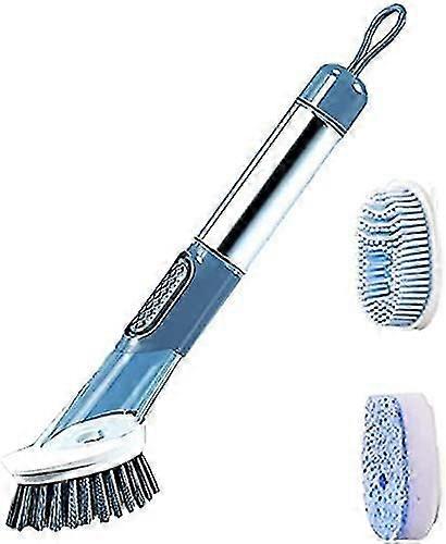 3-in-1-geschirrspülbürste Mit Griff, Küchenbürste, Spülmittelbehälter, Zum Waschen Und Reinigen Von Töpfen, Entfernen Von Schmutz Und Öl (blau)