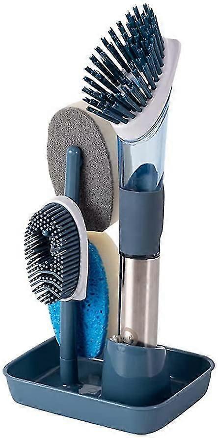 Hochwertige Spülbürste Mit Integriertem Spülmittelspender, Kratzfester Spülschwamm, Geeignet Für Die Reinigung Von Küchenspülen Und Haushalt (blau)