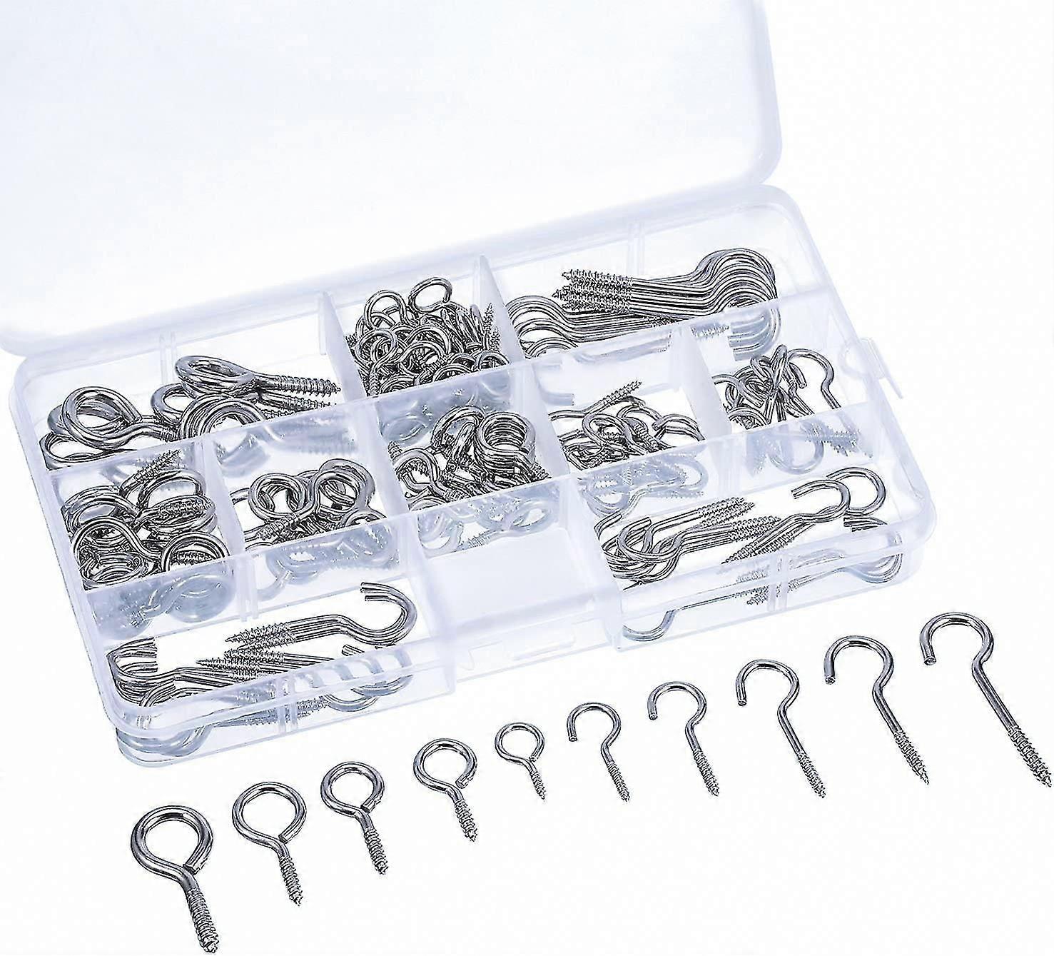 Schraubhaken- Und Schraubösen-set, Sortiment An Deckenhaken In Verschiedenen Größen, Becherhaken Und Ösenbolzen, 150 Stück (silber)