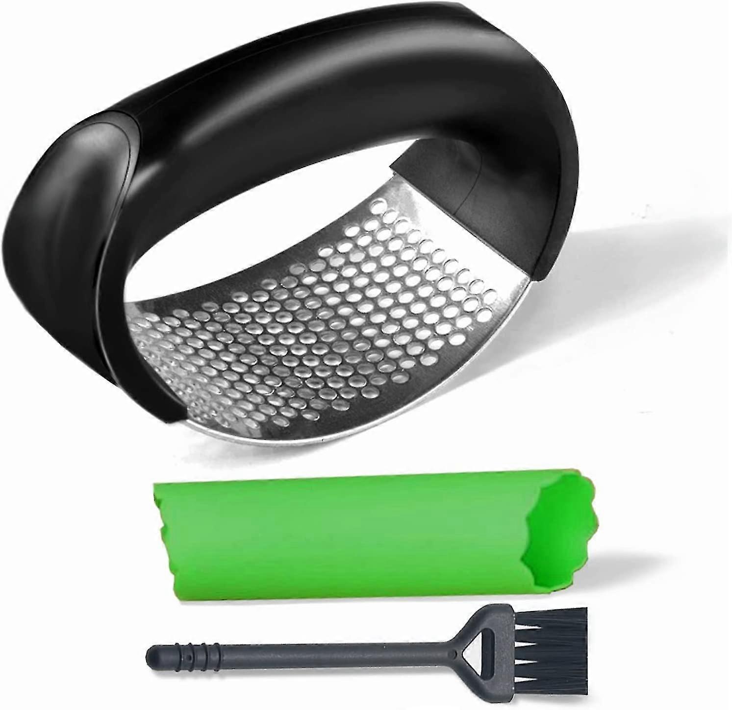 Knoblauchpresse Mit Wippmechanismus Aus Edelstahl, Passender Knoblauchzerkleinerer Und Silikonroller