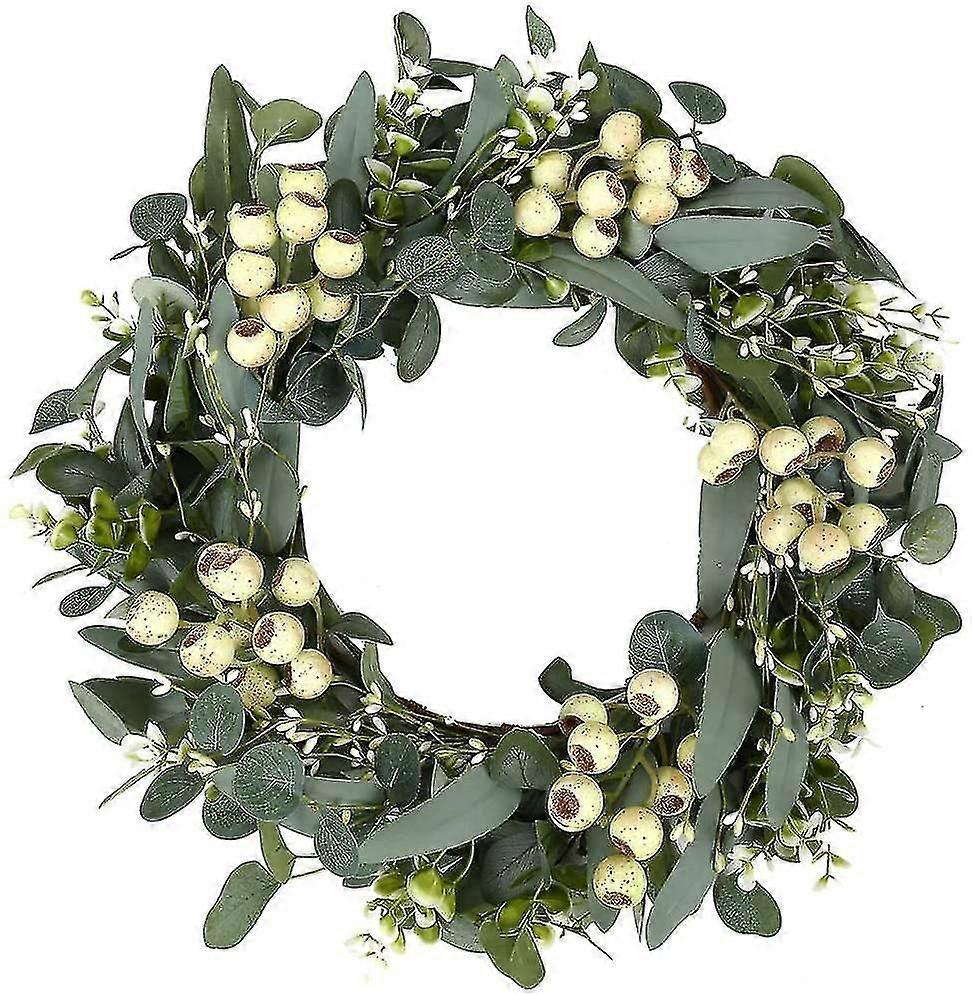 Grüner Eukalyptuskranz, Künstlicher Eukalyptusblattkranz Mit Großen Beeren, Frühlings-/sommer-grünkranz Für Haustür, Wand Und Fenster – 50 Cm