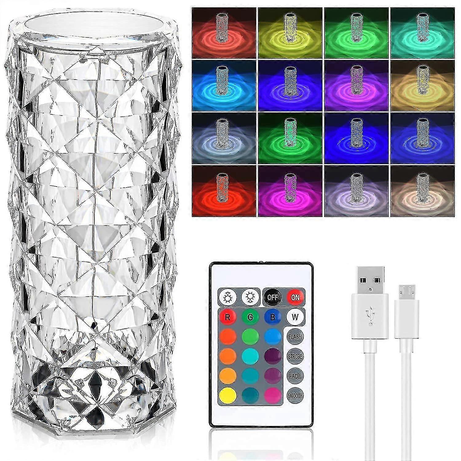 Kristall-diamant-tischleuchte, 16 Farben, Usb-ladefunktion, Touch-lampe, Nachttischlampe Mit Fernbedienung, Acrylrose