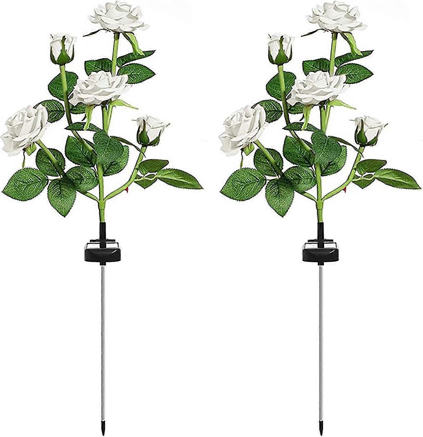 Solarbetriebene Gartenleuchten, 2er-pack Led-gartenleuchten Mit Rosenmotiv Und 10 Rosenblüten, Wasserdichte Solar-dekorationsleuchten