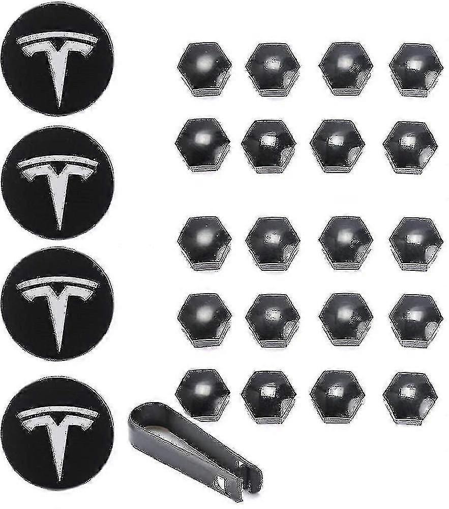 Tesla Model 3 Ysx Radkappen-set, Radmutternkappen, Schwarz, Rot, Weiß, Grau, 4 Stück, 20 Radmutternkappen – Farbe: Schwarz