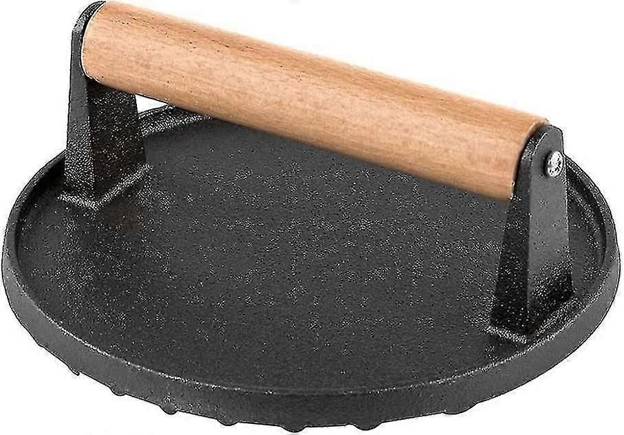 Burgerpresse Mit Antihaftbeschichtung, Fleischpresse Aus Gusseisen, Speckpresse, Steakpresse, Grillgewicht, Robustes Grillwerkzeug Mit Holzgriff, Grillzubehör