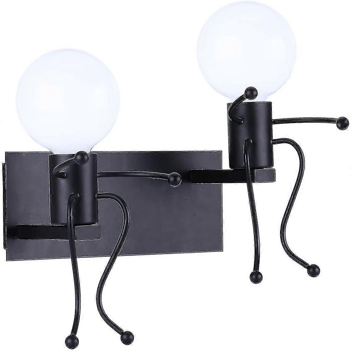 Kreative Retro-wandleuchte, Vintage-wandleuchte, Industrie-wandleuchte Aus Eisen, Art-déco-fassung, E27, Schwarz (2 Stück)