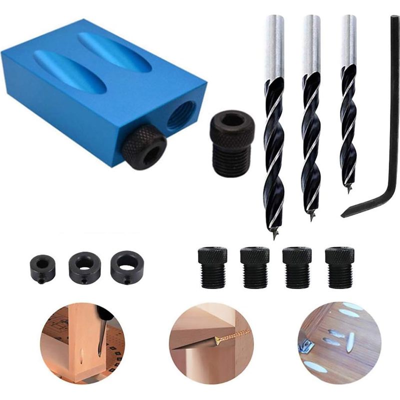 Taschenlochbohrlehre, 15-grad-dübelbohrer-set, Holzbearbeitungsführungen, Winkelwerkzeug Mit Adapter Für 6/8/10-mm-löcher (14-teiliges Set)