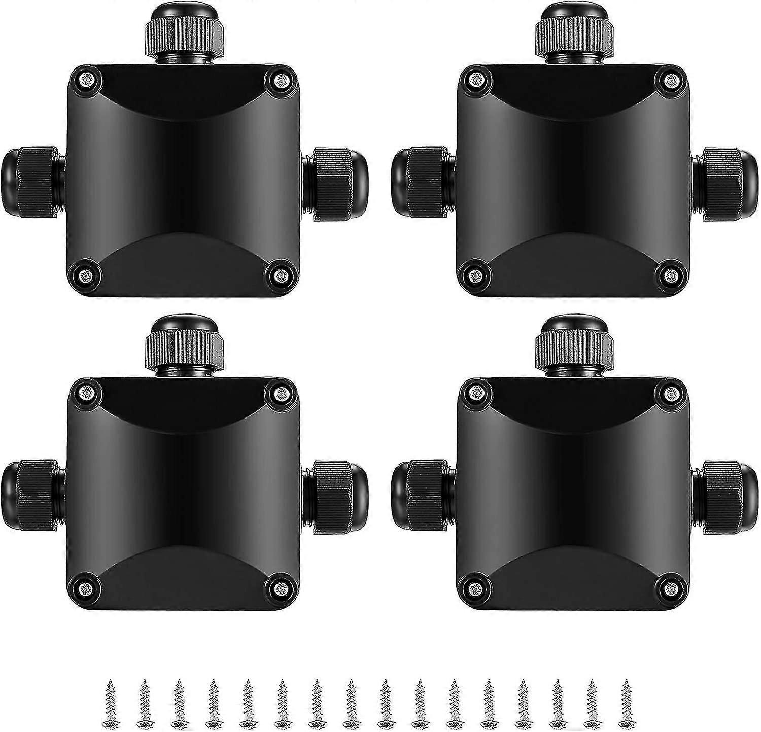 Ip68 Wasserdichte 3-wege-anschlussdose Für Außenbeleuchtung, 6,5–10,5 Mm², 4er-pack, Schwarz