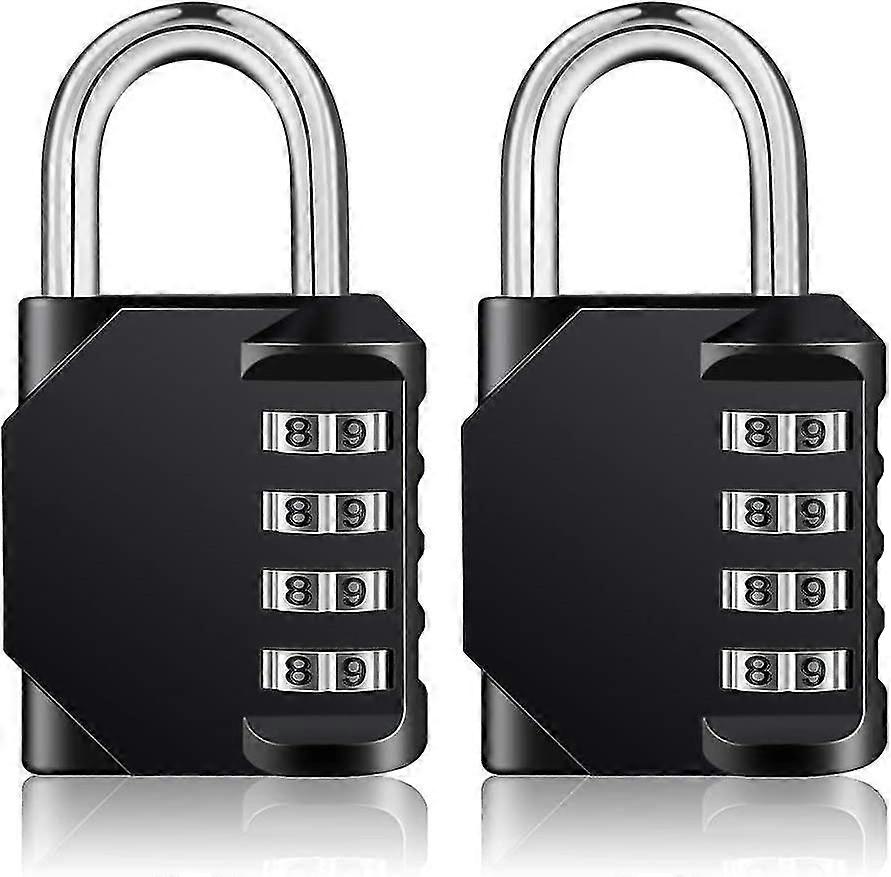 Zahlenschloss-set (2 Stück), Schlösser Mit 4-stelligem Zahlencode, Vorhängeschloss-kombinationsschloss Für Spinde Im Fitnessstudio, Wetterfeste Zahlenschlösser (schwarz)