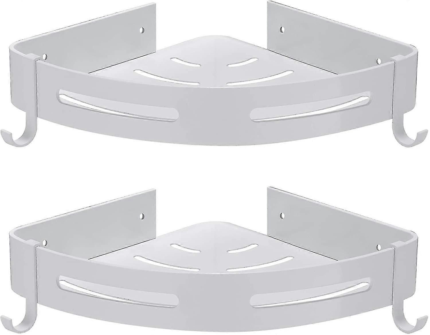 Eckduschregal Ohne Bohren, Badezimmeraufbewahrung, Duschablage, Duschzubehör, Duschhalter, Rostfreies Aluminium, 2er-set, Weiß, Mit Haken