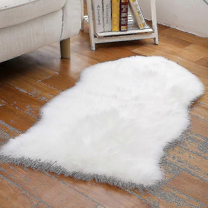 Weicher, Flauschiger, Rutschfester Kunstfellteppich Aus Schaffell, Auch Als Stuhlbezug Oder Sitzkissen Geeignet (größe, Farbe: 40 X 60 Cm – Weiß).