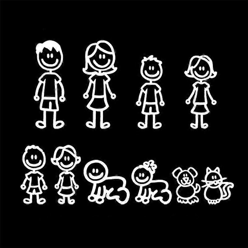 Familien-autoaufkleber-set (10 Stück, Weiß)