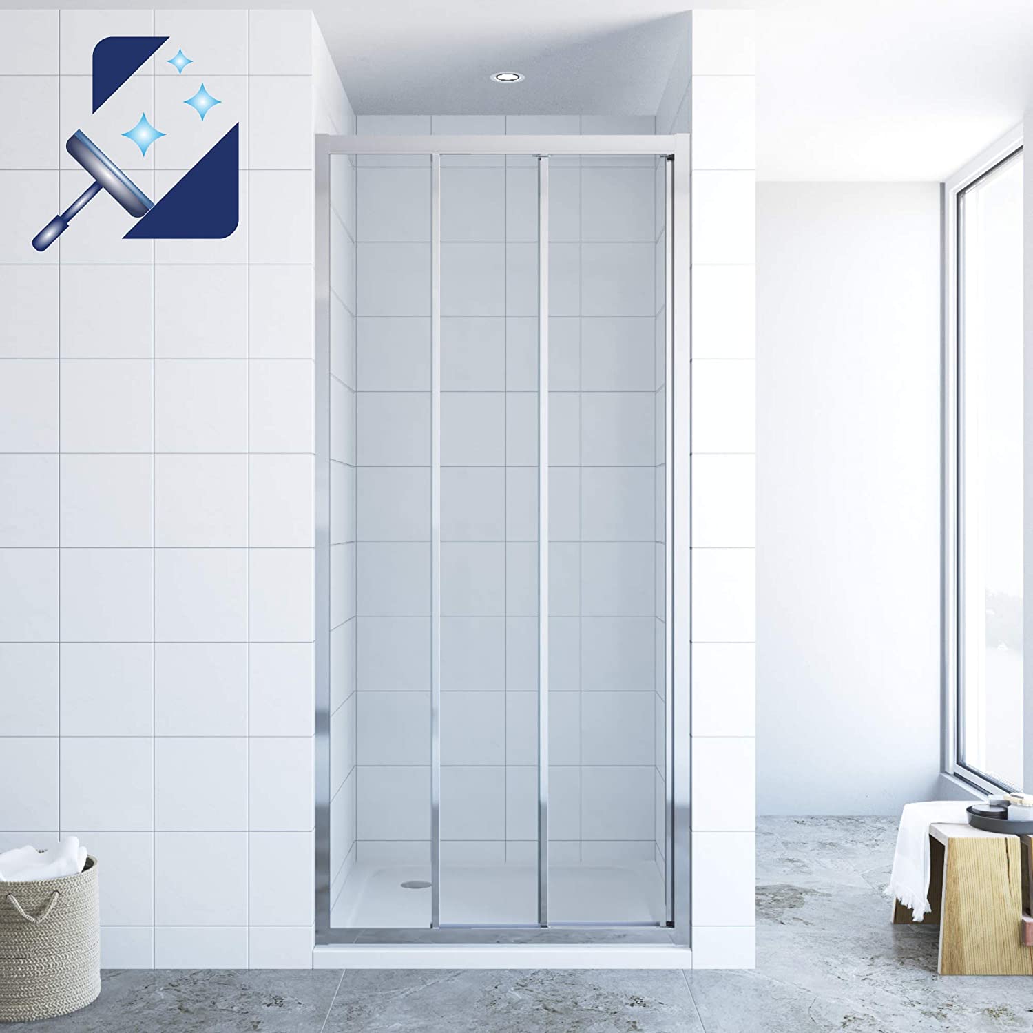 Aquabatos® Dreiteilige Schiebetür Für Nische Duschtür 85 X 195 Cm Nischentür Nischenschiebetür Schiebeglastür Dusche 3 Teilig 6 Mm Sicherheitsglas Mit Nanobeschichtung