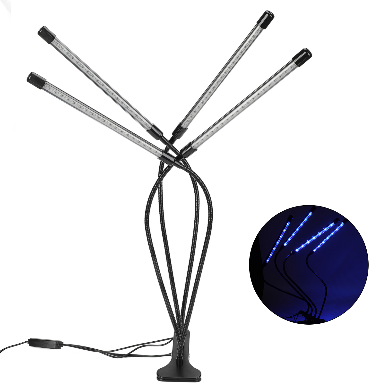 40-w-led-pflanzenlampe Mit 4 Leuchtenköpfen, Vollspektrum, 3 Dimmstufen, Mit Klemme Und Zeitschaltuhr Für Zimmerpflanzen