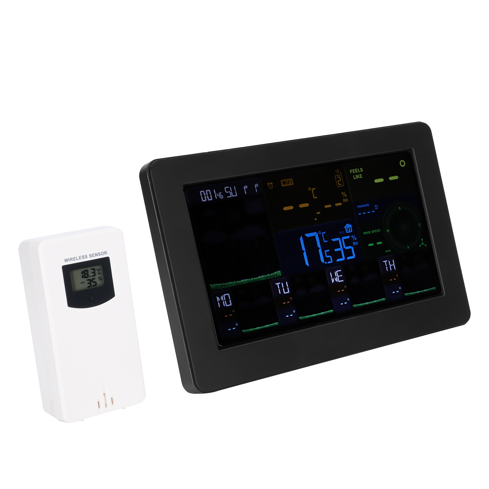 Multifunktionale Wlan-wetteruhr, Anemometer, Thermometer, Hygrometer, Windgeschwindigkeitsanzeige, Eu-stecker 100–240 V