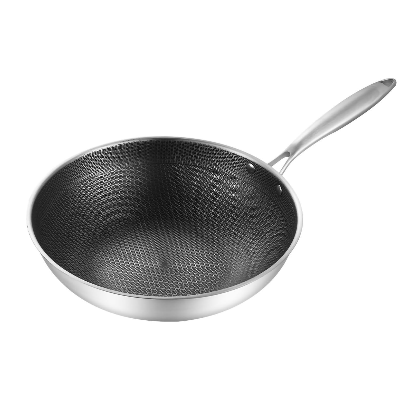 Dreilagiger Wok Aus Edelstahl In Wabenform, Doppelseitig, Antihaftbeschichtet, Leicht Zu Reinigen, 32 Cm (ohne Deckel Und Griffe)