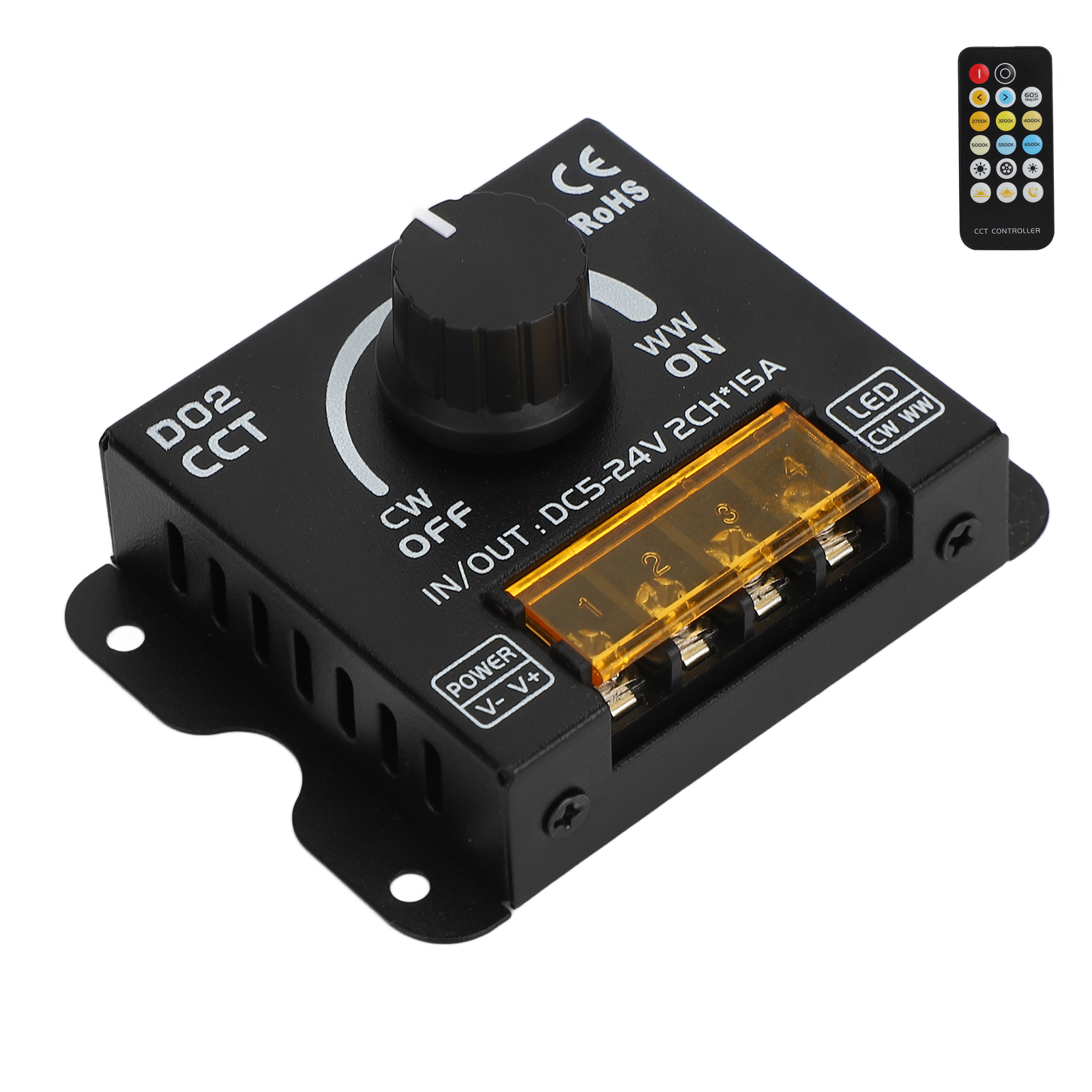 2-kanal-led-dimmerschalter, 360°-drehregler Mit Farbtemperatureinstellung, Led-streifendimmer Mit Fernbedienung, Dc 5v-24v