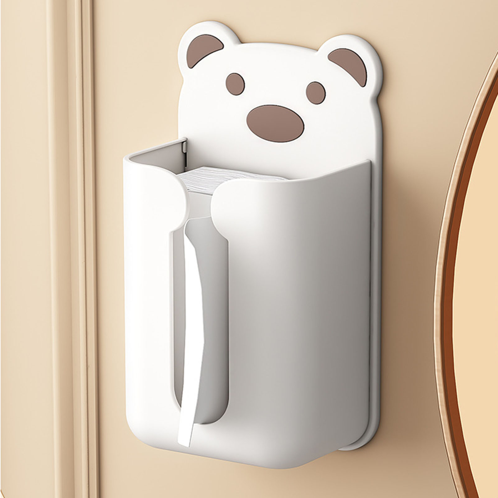 Wandmontierter, Bohrfreier Toilettenpapierhalter Mit Niedlichem Bärenmotiv, Weiß-brauner Kunststoff-taschentuchspender Für Badezimmer Oder Zuhause