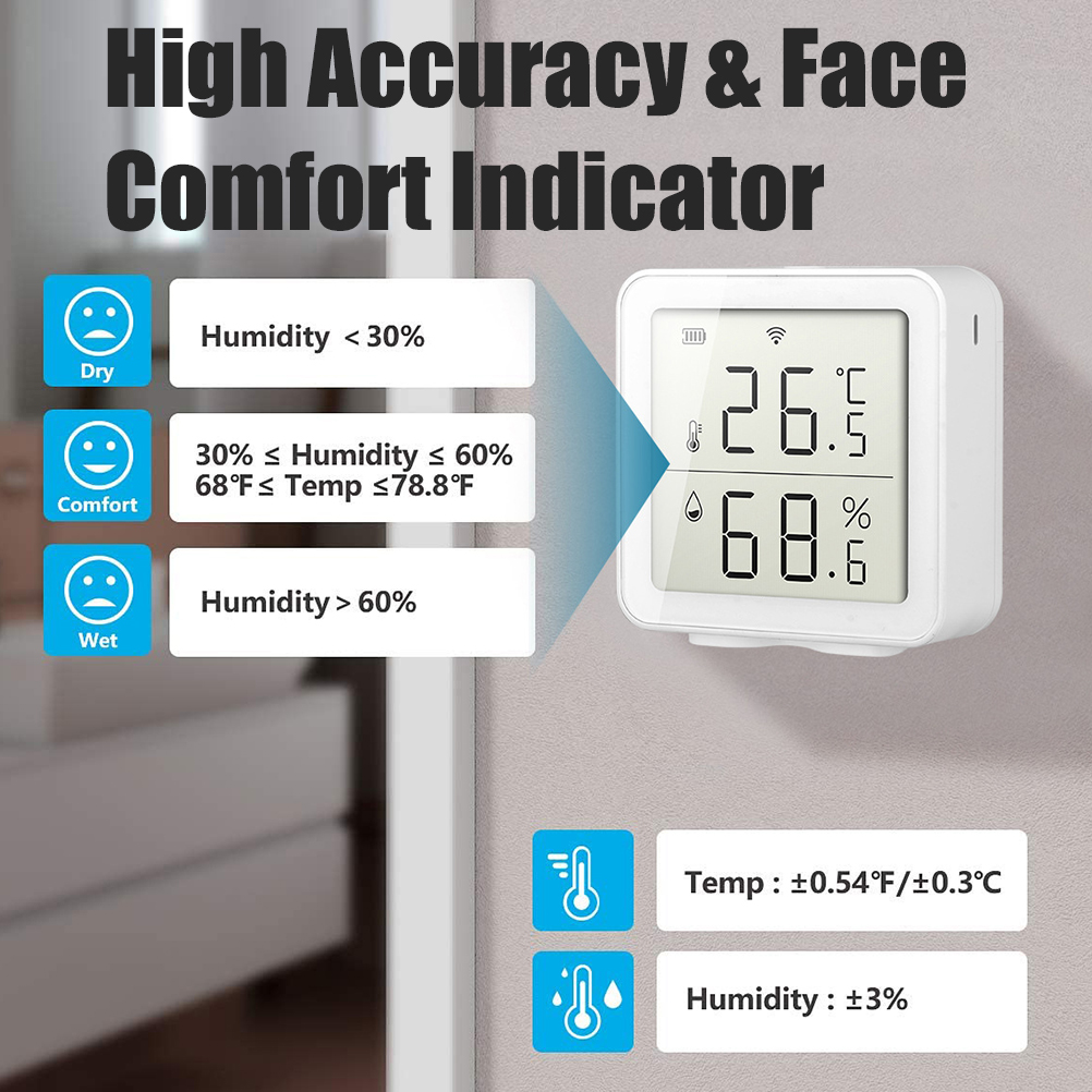 Intelligenter Wlan-feuchtigkeitssensor, Hygrometer Für Innen- Und Außenbereich, Digitales Thermometer Mit Lcd-bildschirm, Temperatur- Und Feuchtigkeitsmessgerät