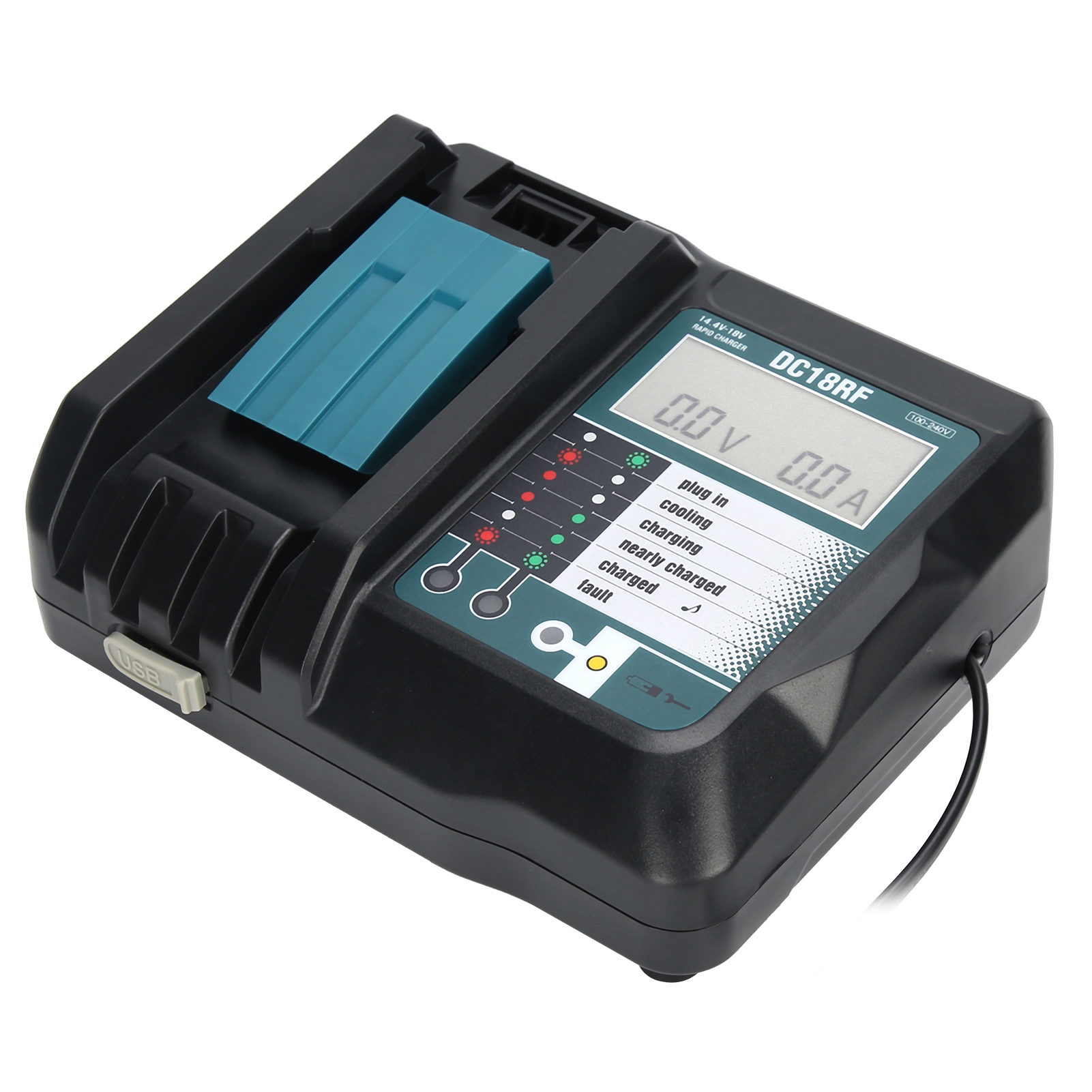 Dc18rf Ladegerät Mit Display Und Usb-anschluss, Kompatibel Mit Makita 14v/18v Lithium-akkus, Eu-stecker 100v–240v