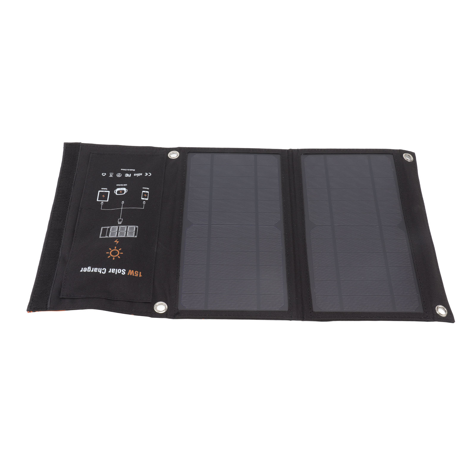 15-w-monokristallines Solarpanel, Dual-usb-ladegerät, Faltbar, Wiederaufladbare Outdoor-solartasche, Tragbarer Handy-akku, Schwarz
