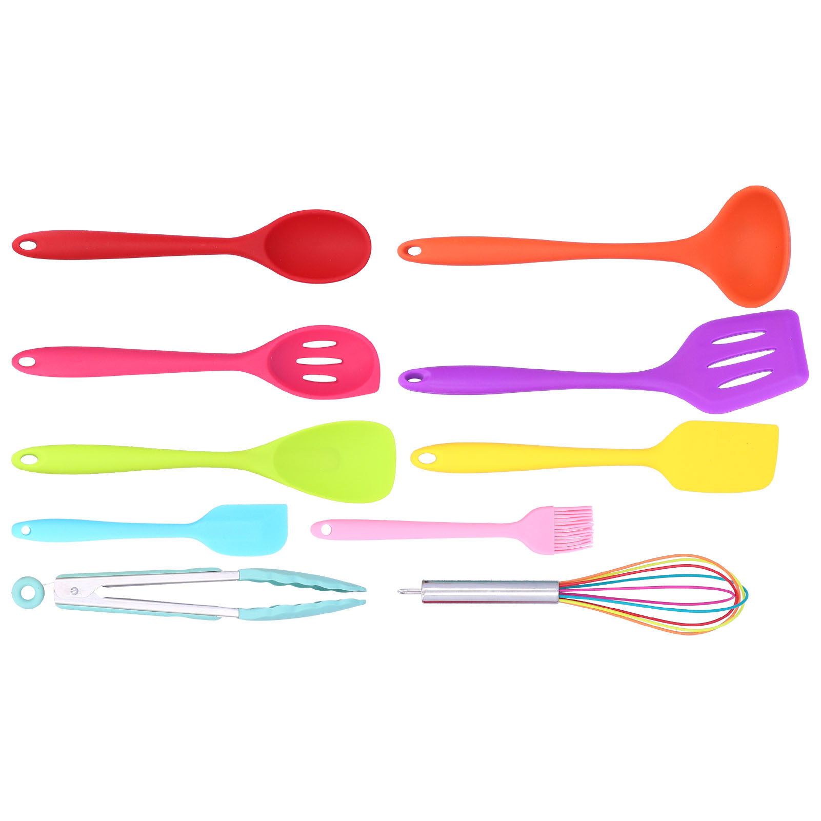 Set Mit 10 Antihaftbeschichteten Küchenutensilien Aus Silikon: Spatel, Löffel, Schneebesen, Pinsel, Farbenfrohe Küchenhelfer