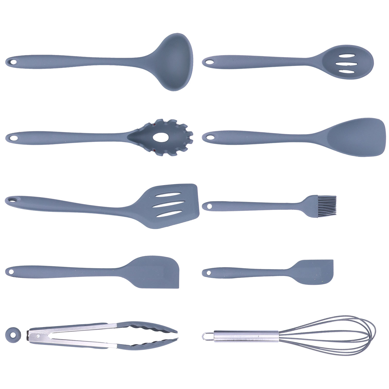 Set Mit 10 Antihaftbeschichteten Silikon-küchenutensilien, Bestehend Aus Pfannenwender, Löffel, Schneebesen Und Pinsel, Graues Kochgeschirr-set