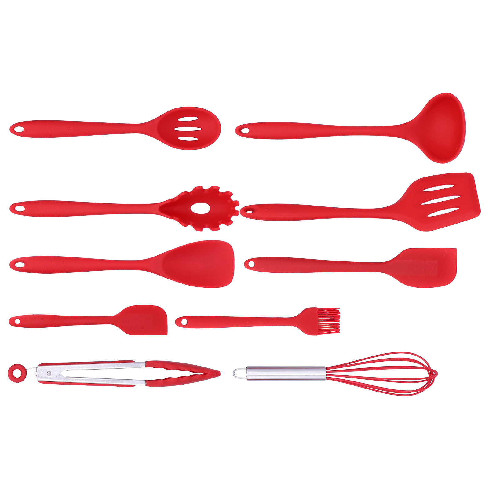 Set Mit 10 Roten Küchenhelfern Aus Silikon – Antihaft-pfannenwender, Löffel, Schneebesen, Kochpinsel