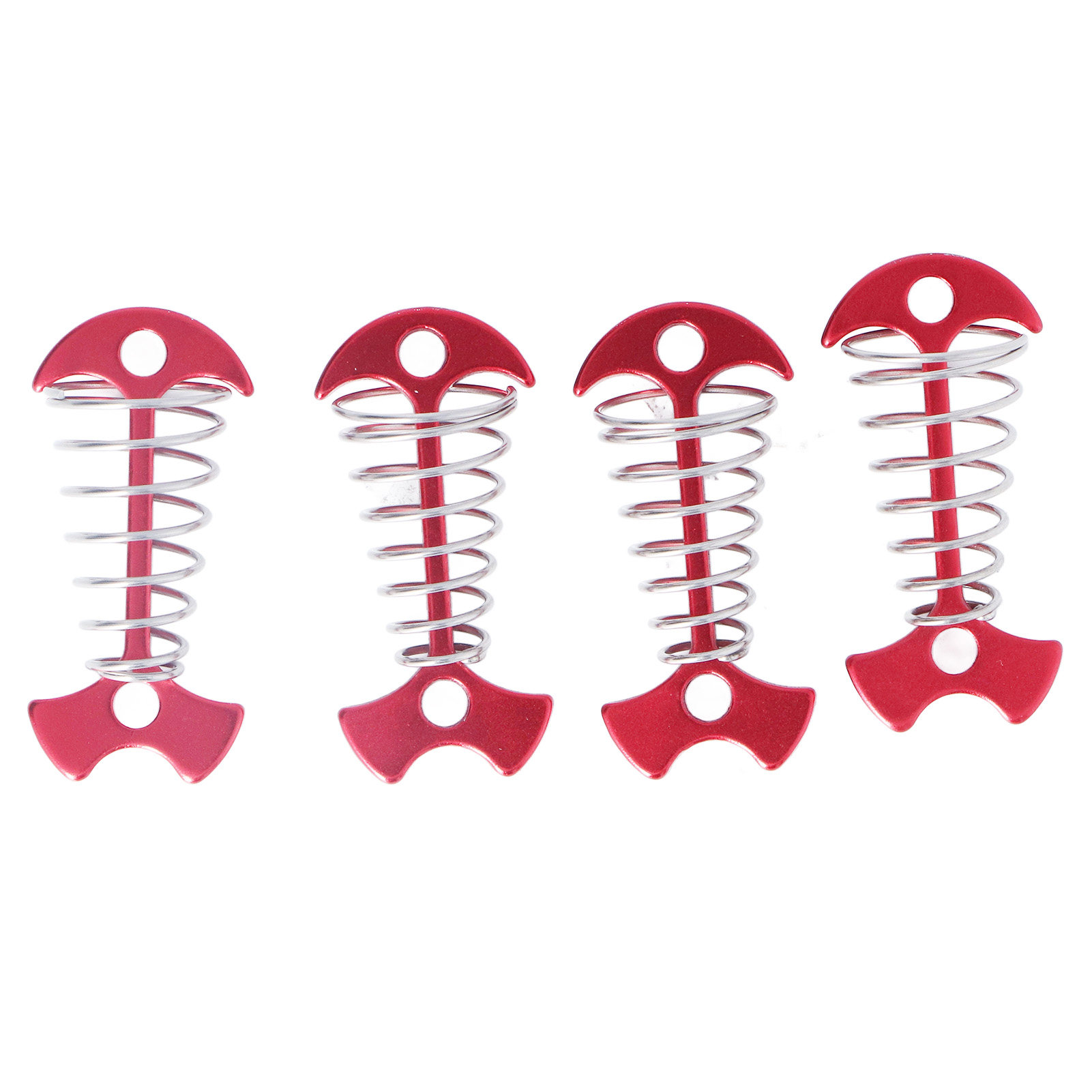 Set Aus 4 Fischgrätenförmigen Zeltheringen Aus Aluminiumlegierung Und Edelstahl Mit Roter Feder, Für Markisen Und Zeltunterlagen
