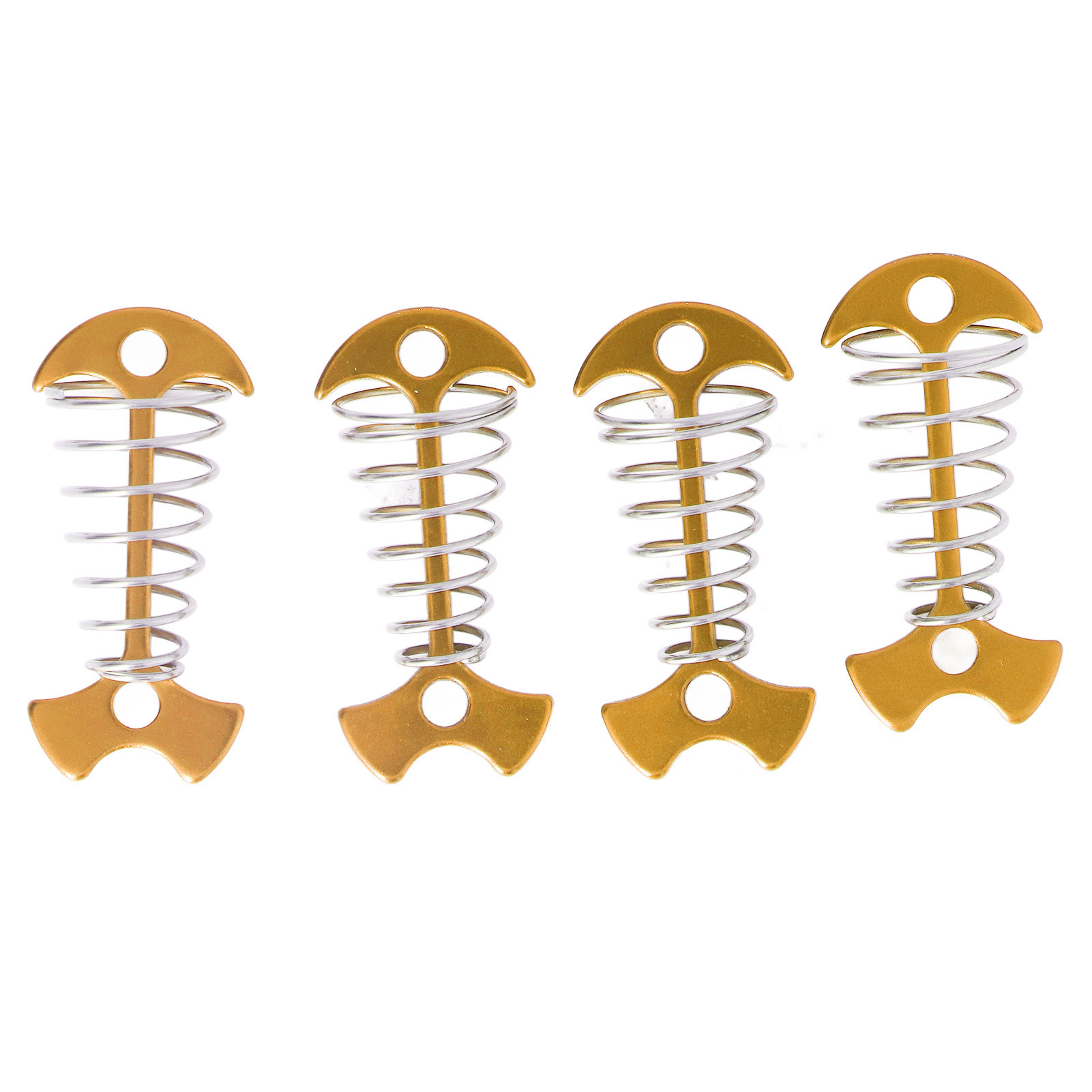 Set Aus 4 Fischgrätenförmigen Zeltheringen Aus Aluminiumlegierung Und Edelstahl Mit Feder, Goldfarben, Für Markisen Und Pavillonböden