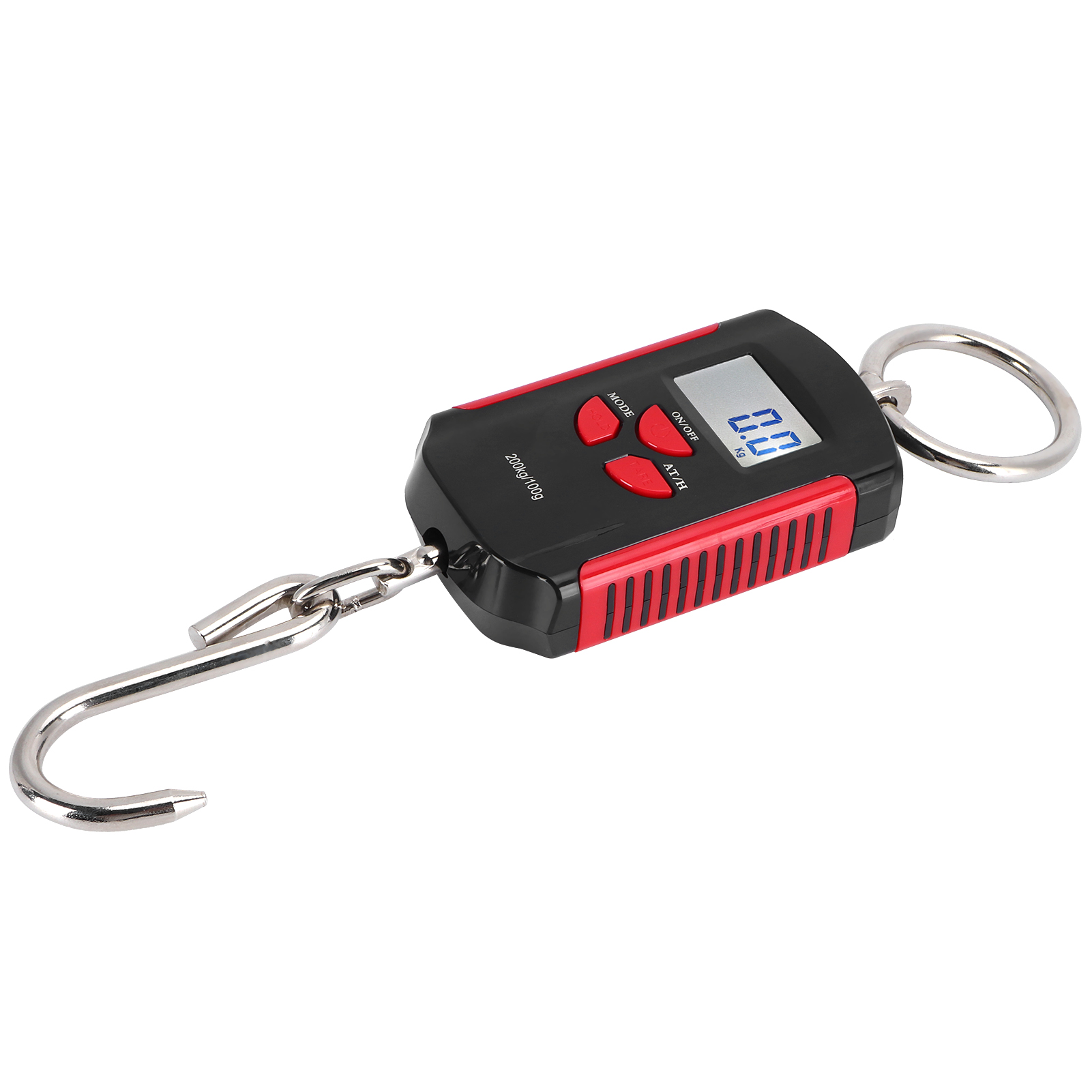 Tragbare Elektronische Hängewaage 200 Kg, Hintergrundbeleuchtetes Lcd-display, Anzeige Kg/lb/jin, Haken Inklusive, Roter Rahmen.