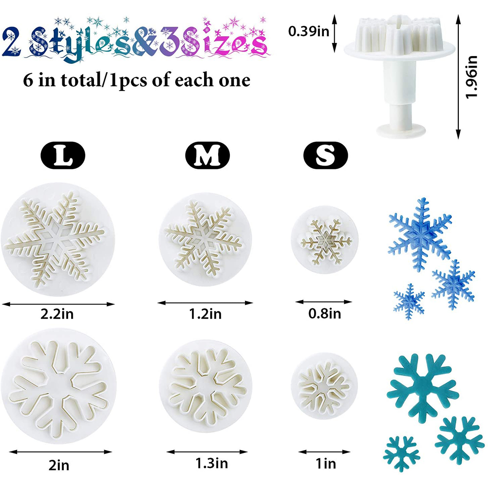 Set Mit 6 Lebensmittelechten Schneeflocken-ausstechformen Aus Kunststoff Für Fondanttorten, Diy-gebäckstempel-werkzeuge