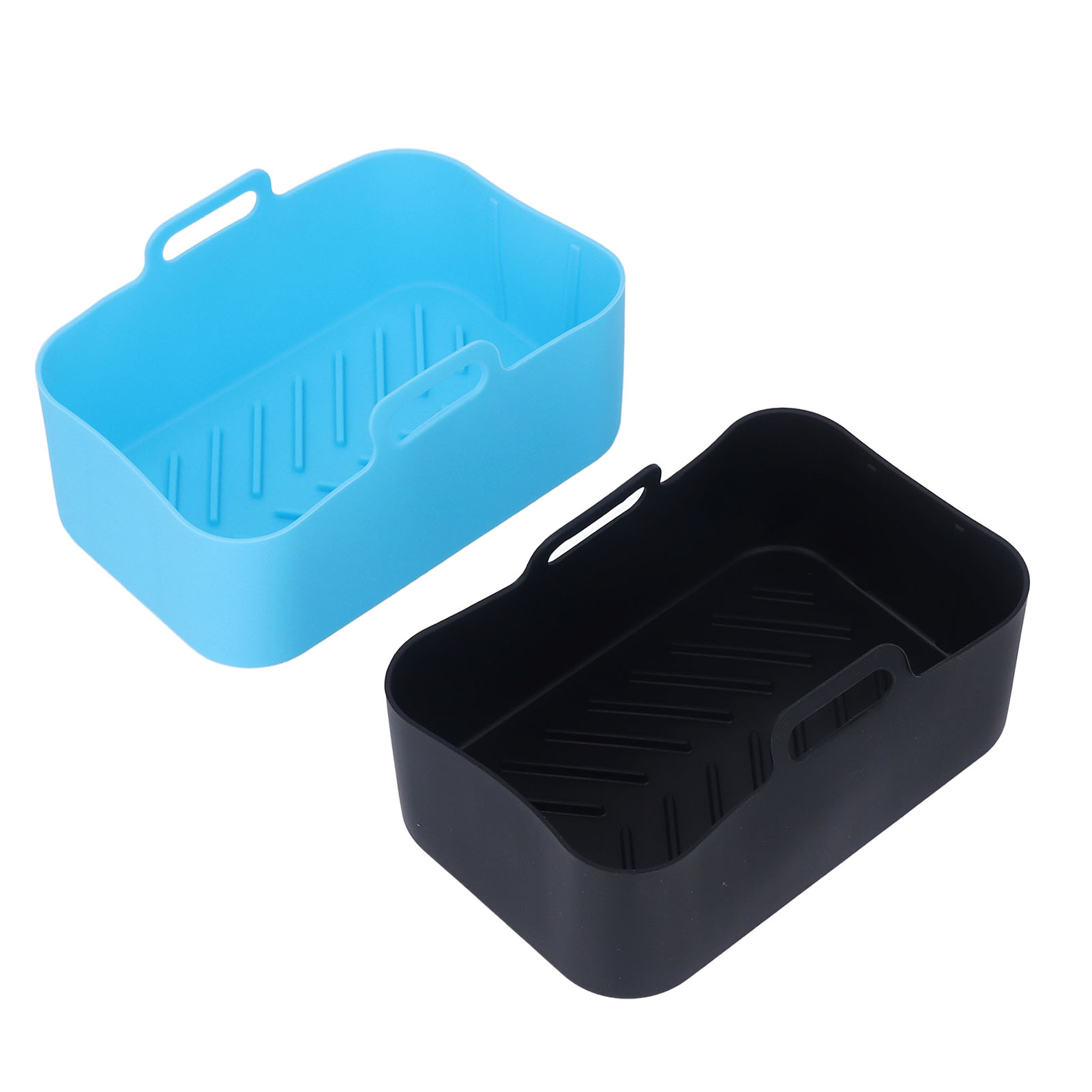 2-teiliger, Wiederverwendbarer Frittierkorb Aus Antihaftbeschichtetem Silikon, Kompatibel Mit Ninja Dz201 Foodi 8qt, Blau Und Schwarz