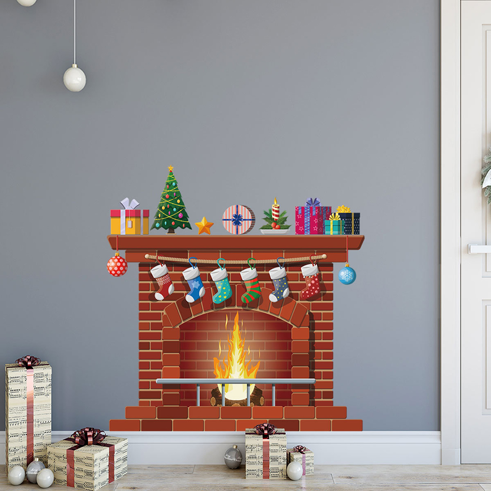 Diy-weihnachts-wanddeko-aufkleber Für Den Kamin Im Wohn- Oder Schlafzimmer, Wanddekorationstapete