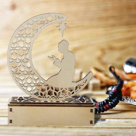 Led-tischleuchte Für Ramadan Aus Kunstvoll Geschnitztem Holz, Langlebige Lichtdekoration Für Feiern, Handgefertigtes Designerstück