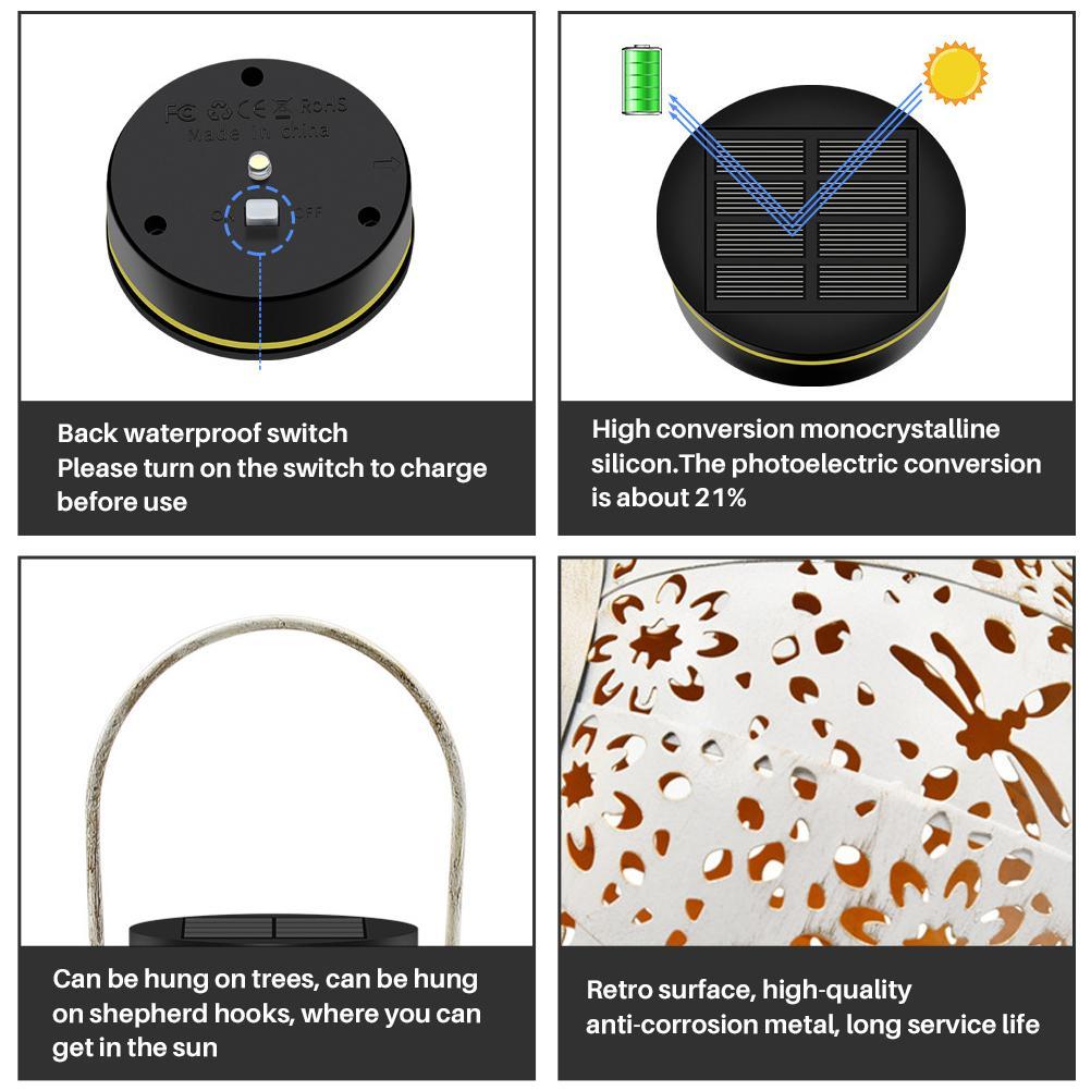 Solar-gartenlaterne Mit Aussparungen, Solar-hängelampe Mit Schirmeffekt, Solar-gartenbeleuchtung