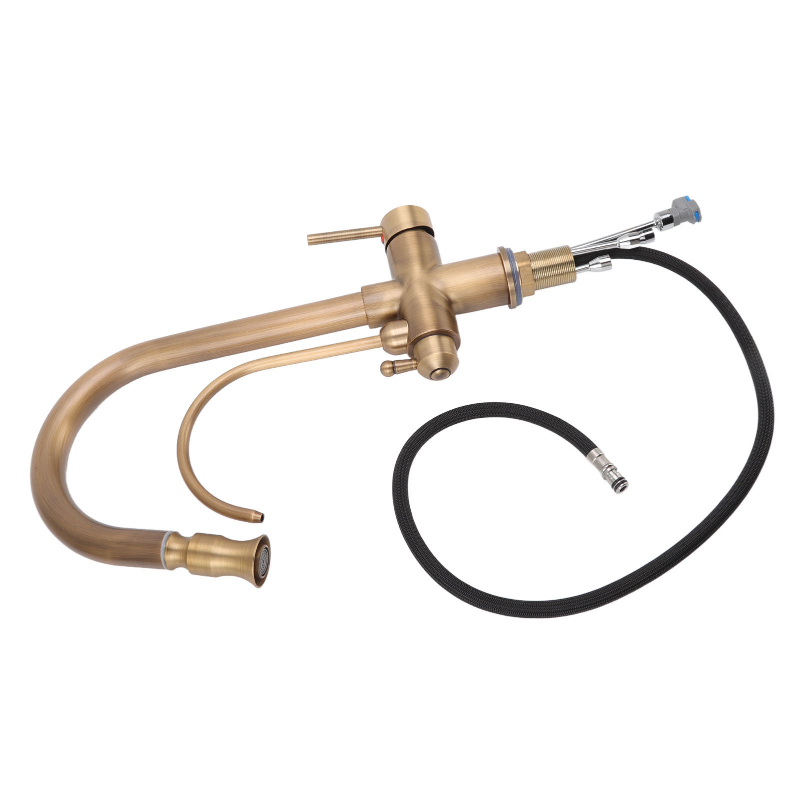 3-in-1 Küchenarmatur Mit Filter, Universelle Doppelfunktions-spültischarmatur, Ausziehbarer Brausekopf, Armatur Aus Antikem Kupfer.