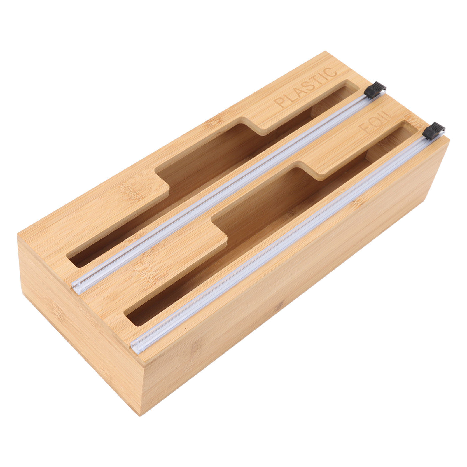 Set Aus 2 Bambus-spendern Für Frischhaltefolie, Alufolie Und Wachspapier, 2-in-1 Schneidebox, Für Die Küche.