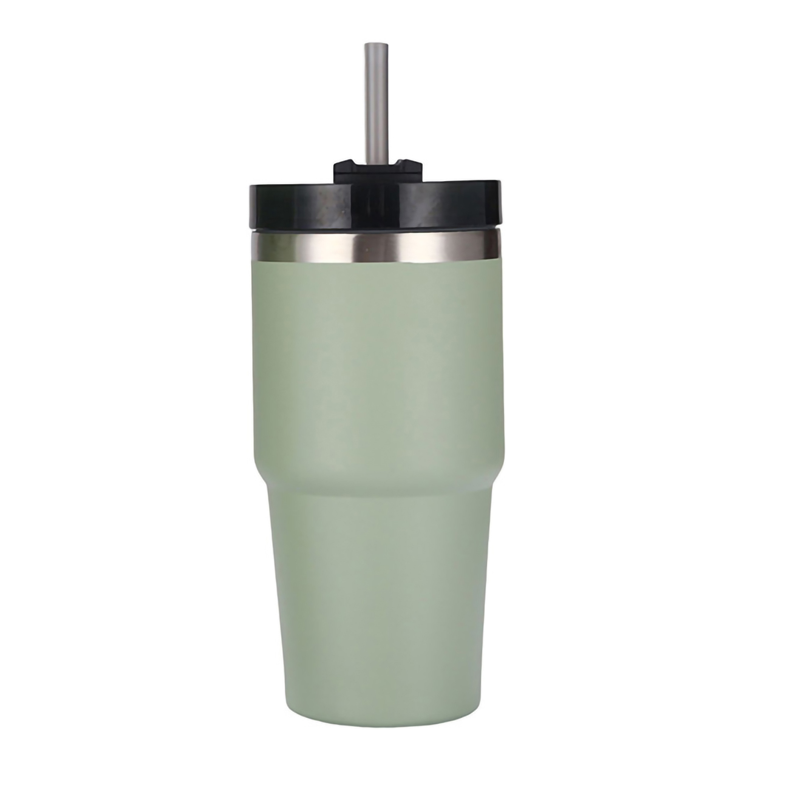 Grüner, 20oz (ca. 590 Ml) Großer, Isolierter Edelstahlbecher Aus Poliertem, Glänzendem Isolierglas Für Das Auto, Hält Getränke Heiß Und Kalt Und Verfügt Über Einen Strohhalm.