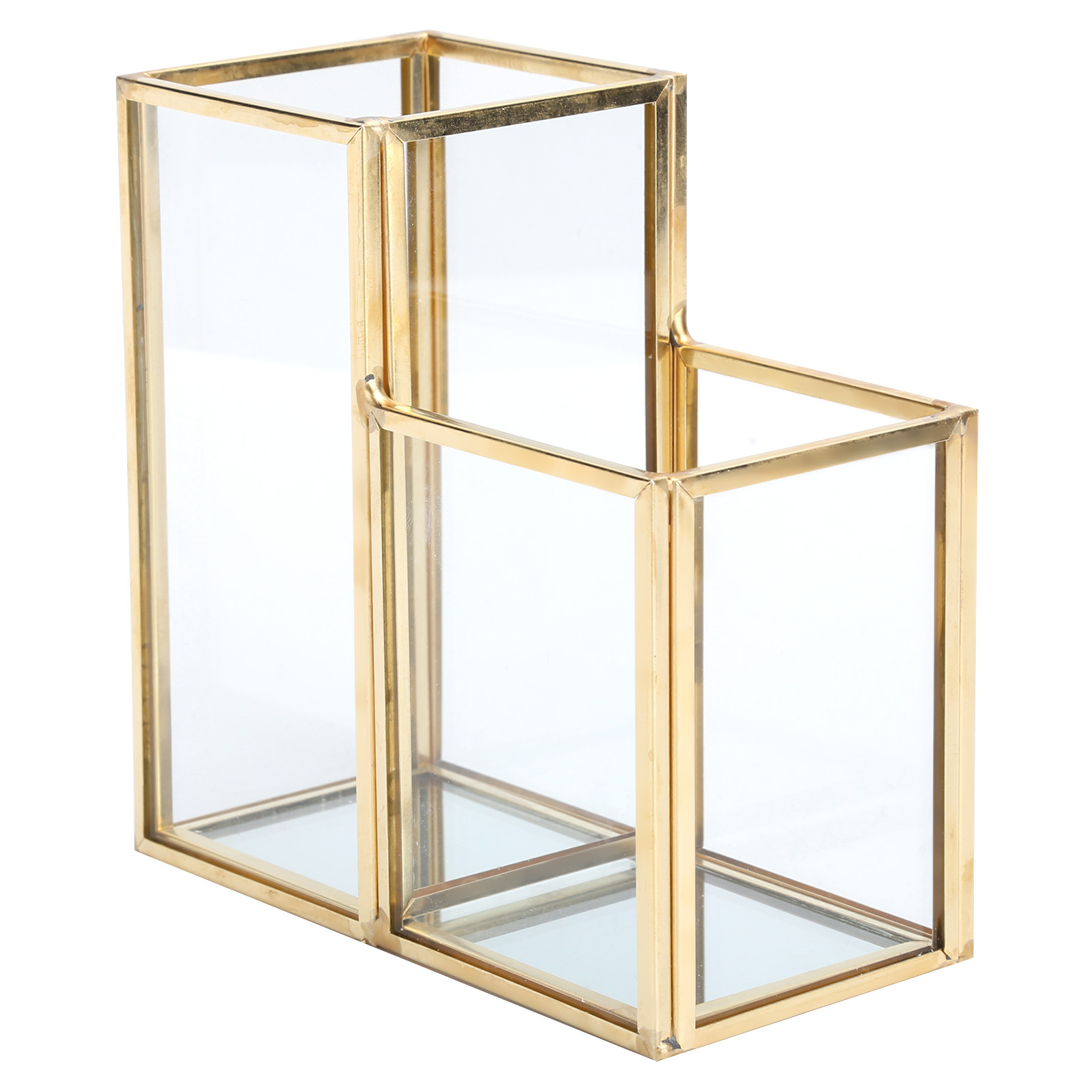 Glasaufbewahrungsbox Für Den Garten, Polygonale Säule Aus Vergoldetem Messing, Geschweißter Blumenkasten Für Die Bar